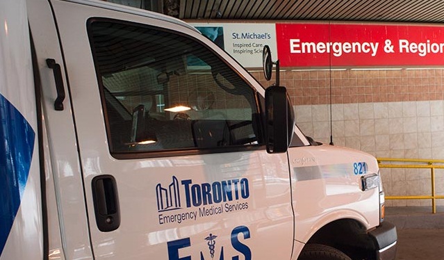 Ambulance in Emergency bay at St. Michael's Hospital